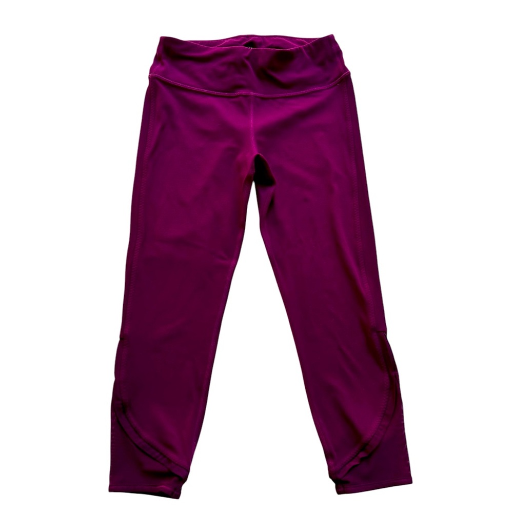 Athleta Girl Cropped Leggings Mesh Tuxedo Stripe Purple Wine Girls Size Large 12